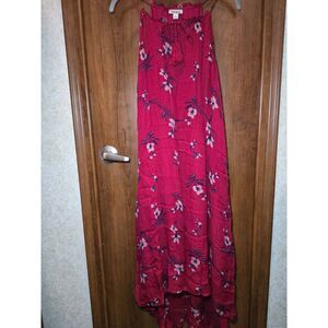EUC Lucky Brand Hi-Lo Maroon Floral Print Dress Sz S